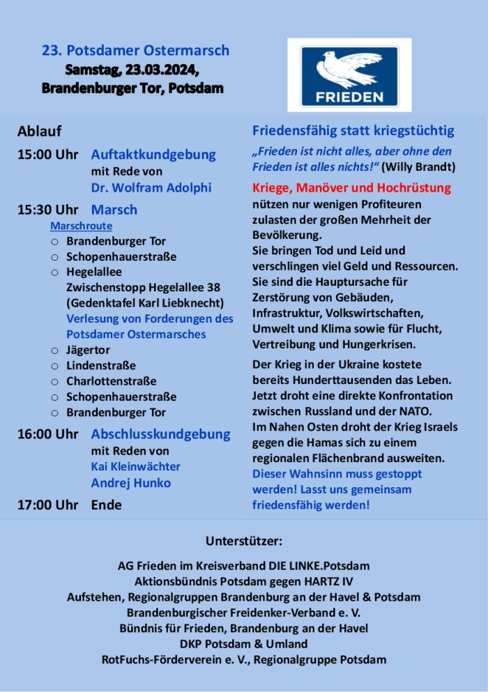 Aufruf-Flyer zum 23. Potsdamer Ostermarsch - Seite 2